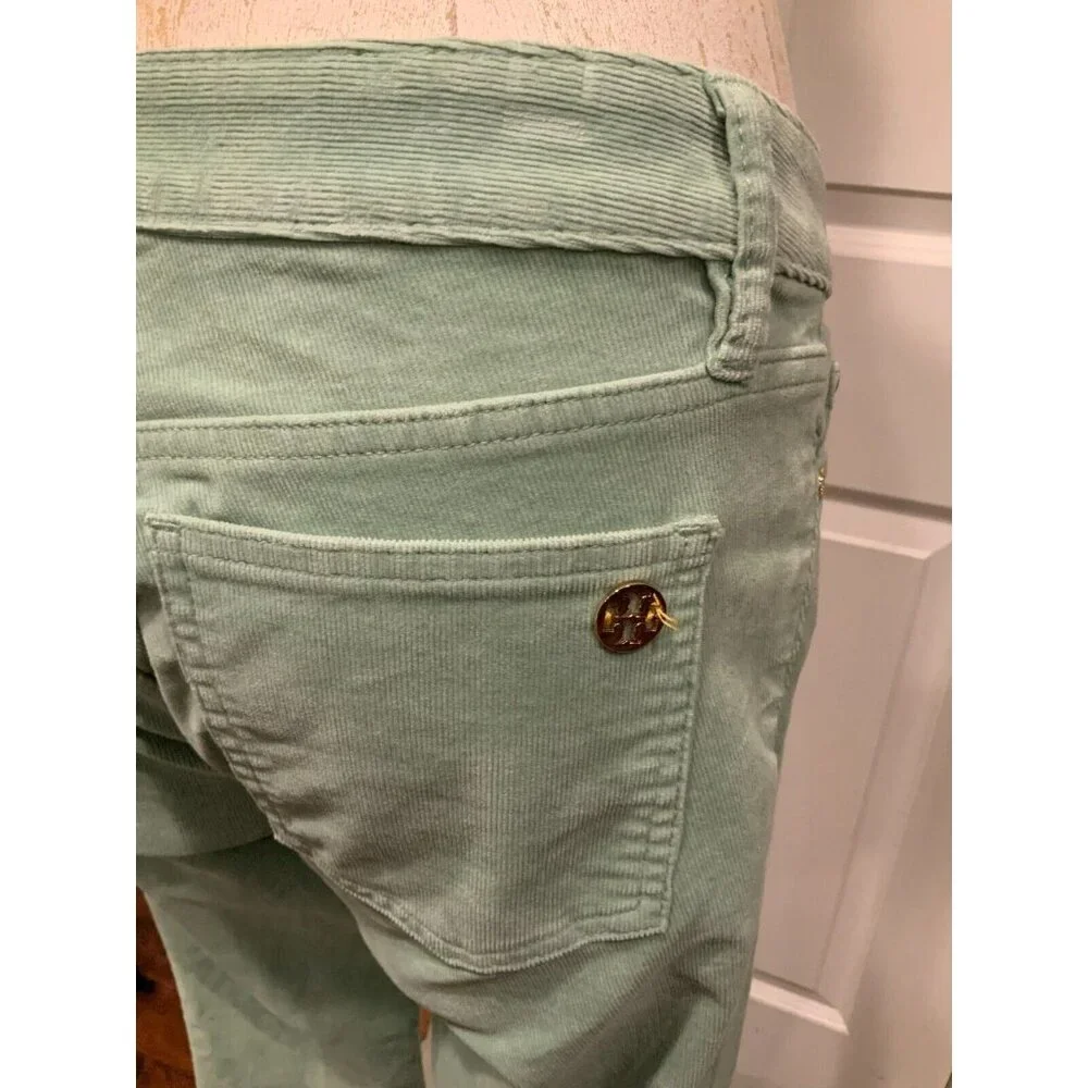 Tory Burch Light Green Ivy Super Skinny Corduroy Pants, Size 26, NWT! $195